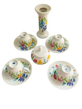 Heinrich Primavera Floral Teacup Set Demitasse Sugar Bowl Cup Saucer Vintage
